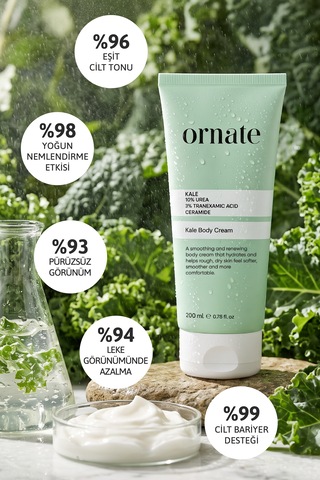 Kale, %10 Üre, %3 Traneksamik Asit, Seramid İçeren 24 Saat Etkili, Yoğun Nemlendirici, Pürüzsüzleştirici, Ton Eşitleyici Vücut Kremi 200 Ml