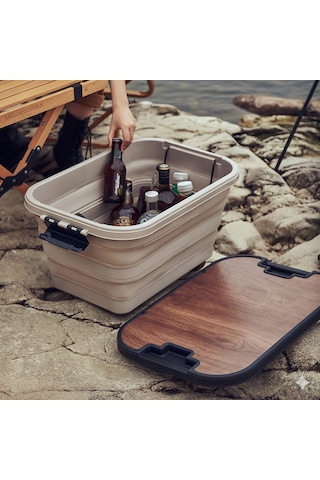 Katlanır Kamp Piknik Sepeti Bej