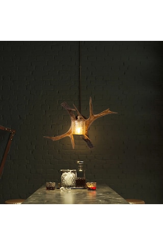 Zoye Ahşap Geyik Boynuzu Desenli Modern Kafe Restoran. Salon Aplik Eskitme