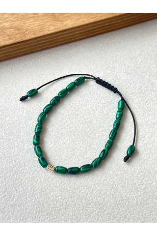 14 Ayar Altın Burgu Altın Detaylı Doğal Malahit Taşlı Tasarım Altın Bileklik Altın