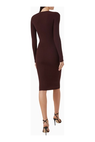Elisabetta Franchi Ribbed Midi Triko Elbise, Lüks Günlük Şıklık Bordo