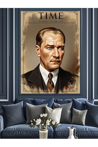 Time Kapak Ve Mustafa Kemal Atatürk Dekoratif Kanvas - Mdf Ahşap Tablo