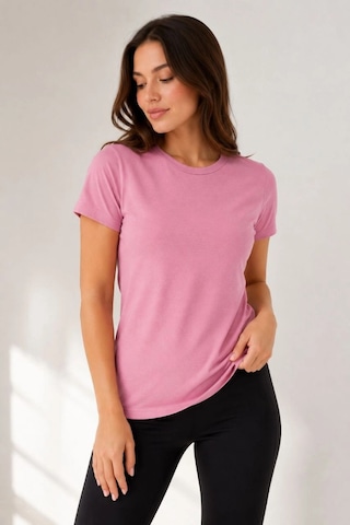 Wear Vexel Kadın Basic Tişört Bisiklet Yaka Kısa Kol Günlük Yazlık Slim Fit T-shirt - Pembe Pembe