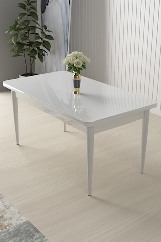 Canisa Concept Arp Serisi 70x110 Sabit Mutfak Masası Takımı Beyaz Masa 4 Hardal Sandalye Masa Beyaz/ Sandalyeler Hardal Sarısı