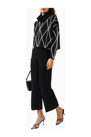 Izaak Azanei Pearl Embellished Turtleneck Sweater, Şık Ve Lüks Kadın Triko Kazak Siyah