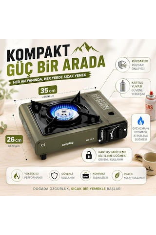 Portatif Kamp Ocağı Kartuşlu Tekli Ocak Piknik Kamp Ve Karavan İçin Taşınabilir Çok Renkli