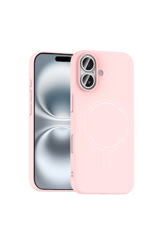 Apple iPhone Uyumlu 17 Kılıf M-safe Şarj Özellikli Kamera Korumalı Zore Elio Sert Pc Kapak - Açık Pembe AÇIK PEMBE