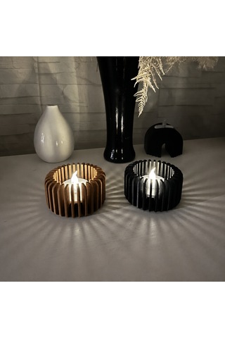 3d Baskı Modern Çizgili Mumluk - Tealight Mumluk 1 Adet -kahverengi Renkli