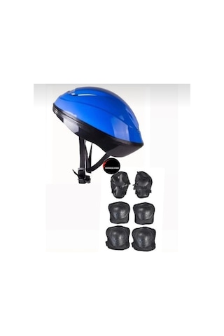 Işıklı Çocuk Pateni Ayarlanılabilir Silikon Tekerli Frenli Metal Gövdeli Paten Ve Kask Dizlik Set Mavi