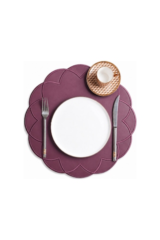 Nakışlı Deri Amerikan Servis 2'li Set Çift Taraflı Yuvarlak Supla 40x40 Cm Vance Bordo