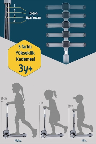 Prego Flow Müzikli Işıklı Oturaklı Scooter Gri K604 Gri
