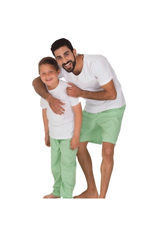 The Don Aile Beyaz-Yeşil Kareli Erkek Çocuk Pijama Takımı (9-14 Y