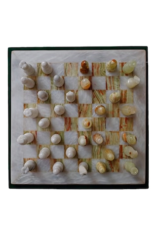 12 İnç El Yapımı Oniks Doğal Taş Satranç Takımı - Şık Hediyelik