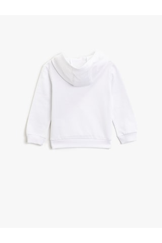 Koton Yazılı Baskılı Kanguru Cepli Kapüşonlu Pamuklu Sweatshirt Kırık Beyaz 1ymb18150zk Ekru