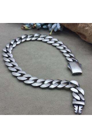 925 Ayar Gümüş Özel Kutu Kilitli Gurmet Model Erkek Bileklik 8.75 Mm