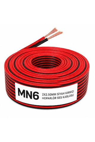 Mn6 Mn250hkf 2x2.50 Mm Hoparlör Kablosu 10 Metre Siyah Kırmızı Kordon Amfi Ve Ses Sistemi Kablosu