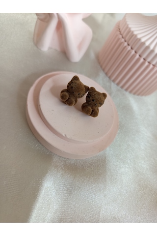 Koyu Kahverengi Peluş Kedili Küpe