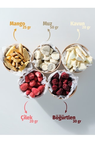 Freeze Dried Tadım Paketi 5'li - Çilek Mango Muz Kavun Böğürtlen Kuru Meyve Cipsi Seti 10 G