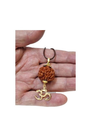 İri Taneli Rudrakşa Ohm Sembolü Kolye Rudraksha Rk115 Kahverengi