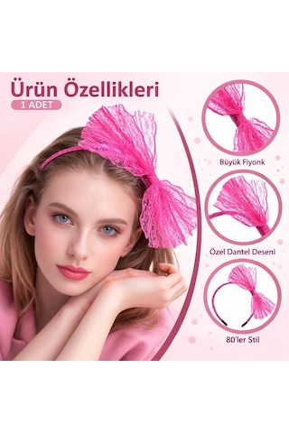 80 Ler 90 Lar Neon Pembe Dantel Taç Fiyonklu