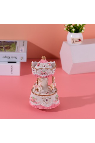 Yifomall Resinli Döner Atlıkarınca Müzik Kutusu, Göklerdeki Kalesi Melodisi, Manavgatlı Mekanizma, 4 Renk Seçeneği, Hediyelik Sanat Eseri Pembe
