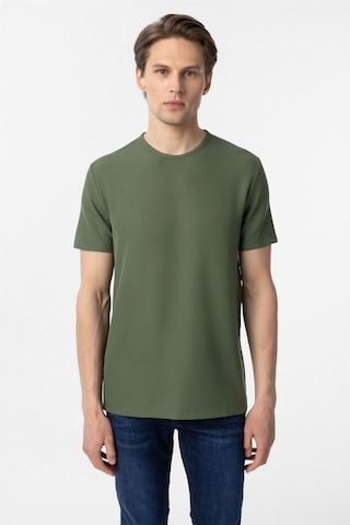 Süvari Koyu Haki Slim Fit Armürlü Bisiklet Yaka Tişört-37381 Koyu Haki