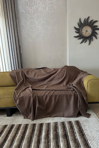 Sofline Kadife Şönil Koltuk Örtüsü, Kaymaz Kanepe Örtüsü, Koltuk Şalı 180 X 220cm Kahverengi