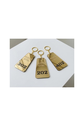 5 Adet Otel Anahtarlık Arkası Siyah Ahşap Üstü Gold Pleksi Anahtarlık Otel Anahtarlık Pansiyon Anaht
