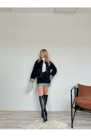 Keymoda Kadın Denim Etek Ceket Takım Mavi Mavi