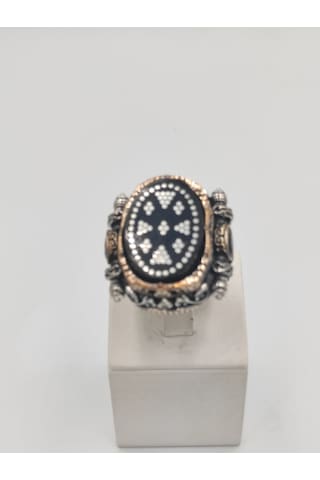 Gümüş Çakımlı Siyah Kehribar Taşlı İslam Usta Eseri 925 Ayar