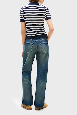 Tommy Hilfiger Çizgili İpek Karışımlı Kısa Kollu Düğmeli Polo Yaka Kazak Bayan Polo Yaka Kazak Ww0ww48503 0a5 Lacivert-beyaz