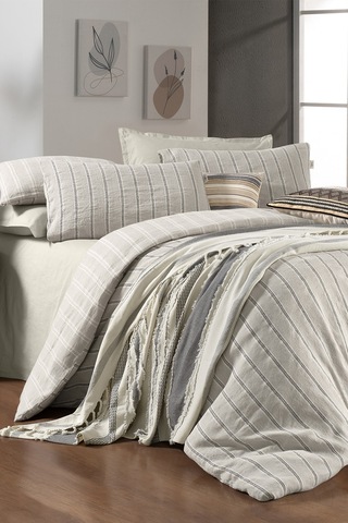 Sarev Madrid Bej Çift Kişilik Pamuk Keten Mood Comfort Nevresim Takımı Bej