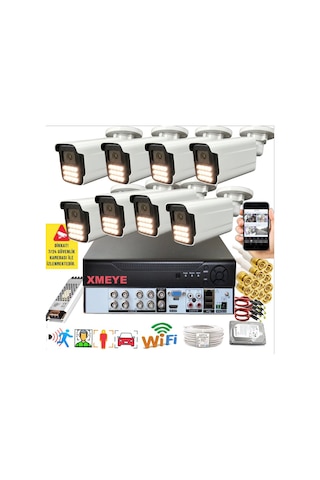 8 Li Araç İnsan Yüz Tanımalı Hareket Algılayan 5 Mp Lens 12 Warm Led Gece Renkli Kamera Seti 5915w