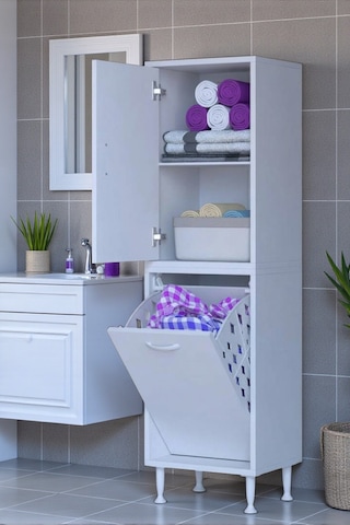 Eliusta Miretta Üst Bölme Kapaklı Altı Kirli Sepetli Dolap 50 Cm Genişlik Beyaz 50x138x32,5 Cm Dolap Beyaz