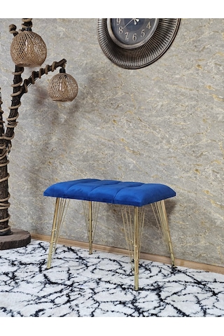 Zafir Metal Gold Tel Ayaklı 60 Cm Puf Bench - Puf - Bench - Oturak - Mutfak Oturağı - Antre Oturağı Mavi