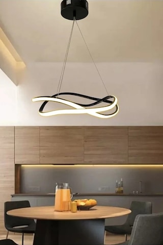 Dalga Modern Sarkıt Led Avize - Salon - Oturma Odası - Mutfak Avizesi - 3 Renk Kumandalı - Siyah Siyah