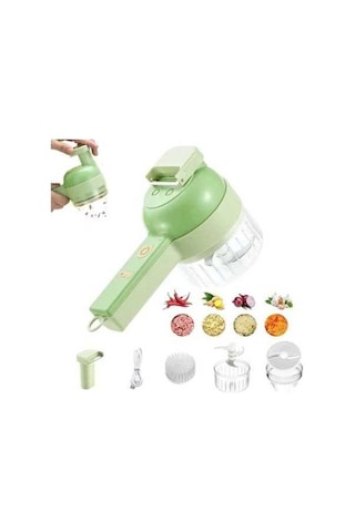 Pazly 4 Birleştirilmiş Elektrikli Sebze Doğrayıcı - Usb Şarjlı, Taşınabilir, Kolay Temizlenebilen Yeşil Model Diğer