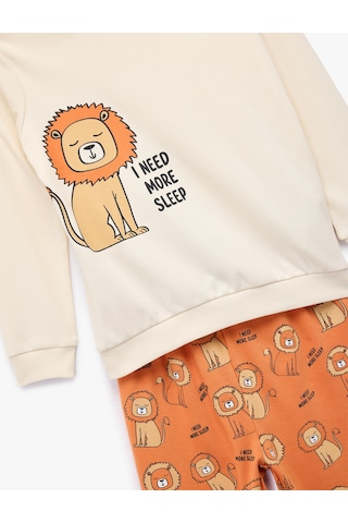Koton Aslan Baskılı 2'li Pamuklu Pijama Takımı Bej 6wmb10060tk Ekru