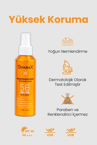 Derminix Yüksek Koruma Yüz ve Vücut Güneş Kremi SPF50+ 150 ML