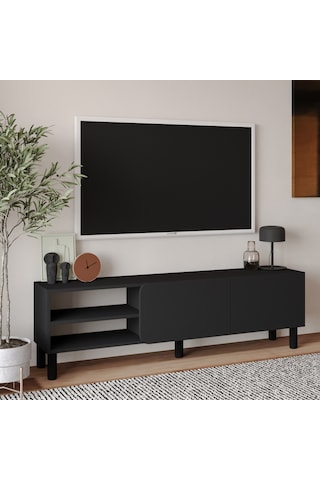 İnarch Dizayn River 150 Cm Modern Tv Sehpası Kapaklı Ve Raflı Tasarım Antrasit
