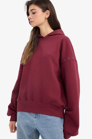 Defacto Oversize Geniş Kalıp Kapüşonlu Kalın Kumaş Sweatshirt G7375ax25cwbr2 Bordo-br2