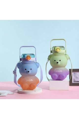 Smile Ayıcıklı Matara 800 Ml Su Şişesi Beyaz Plastik Diğer