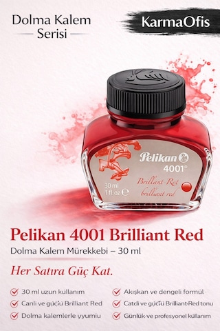 4001 Brilliant Red Dolma Kalem Mürekkebi 30 Ml Yoğun Kırmızı Diğer
