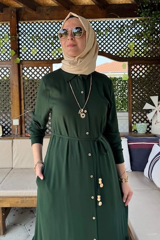 Rabia Şamlı Süreyya Gömlek Elbise Zümrüt Normal
