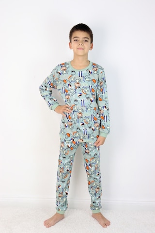 Harika Kids Erkek Çocuk Baskılı İnterlok Kumaş Uzun Kollu Pijama Takımı Yeşil