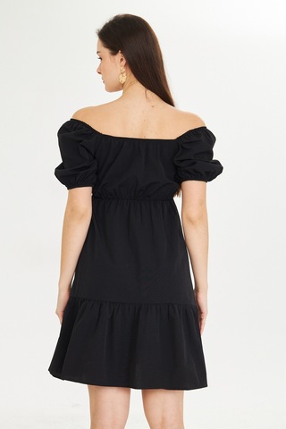 Beli Lastikli Buzgulu Poplin Elbise Orta Mavi