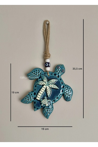 El Yapımı Seramik Caretta Caretta Duvar Dekoru Palmiye Motifli Deniz Kaplumbağası