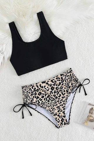 Angelsin Leopar Yanlardan Büzgü Ayarlama Detaylı Bikini Altı 001