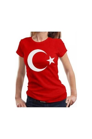 Bohem Stil Unisex Kırmızı Türk Bayraklı Kısa Kol T-shirt-8911 Kirmizi