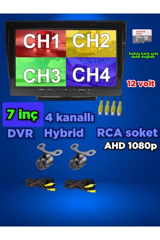 2 Adet Ahd 1080p Kelebek Kamera 7 İnç Dvr Monitör Seti 12 Volt